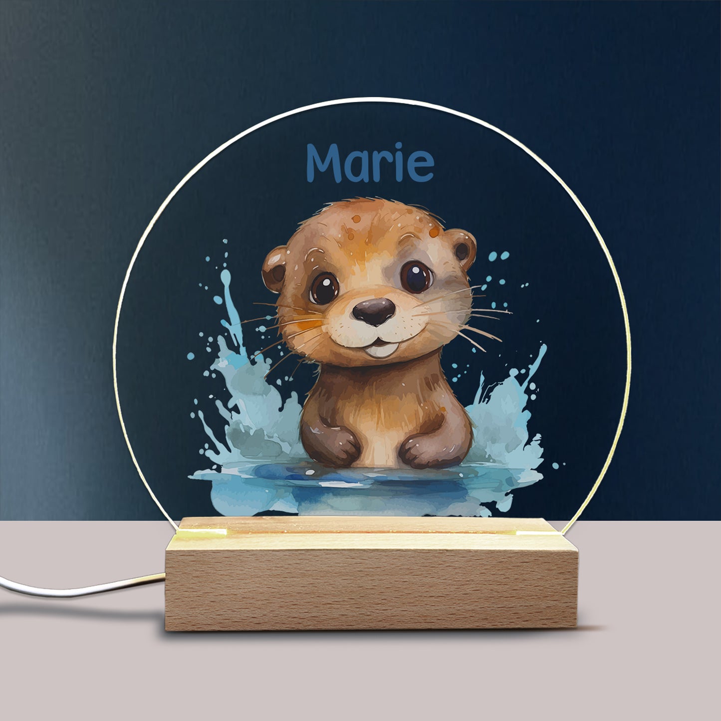 Acryllampe mit Ottermotiv als Nachtlicht für Kinder