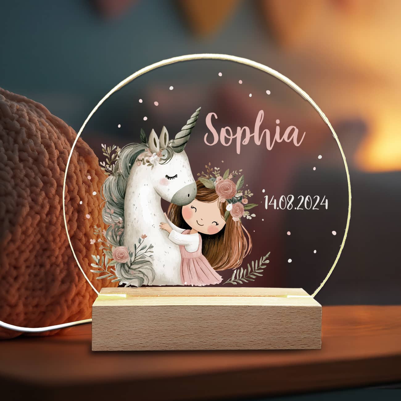 Kinder-Nachtlampe "Einhorn" - Geschenk zur Geburt oder Taufe, LED Licht