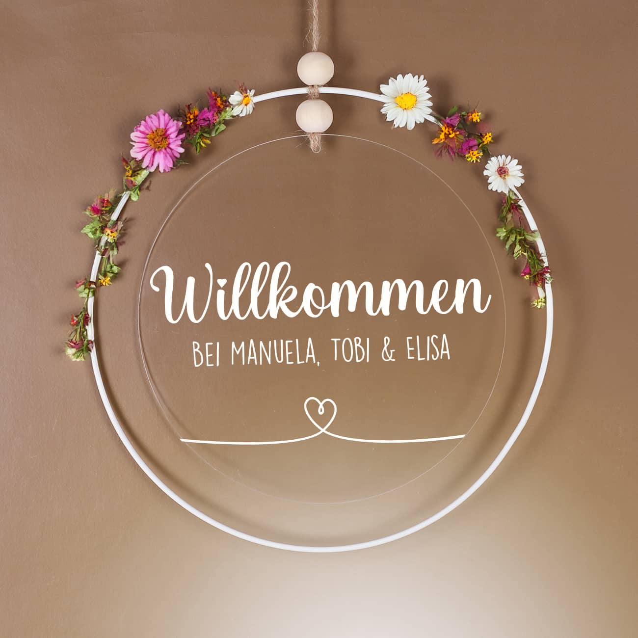 Willkommen - Acrylbild im Metallring als Willkommensschild für die Eingangstür