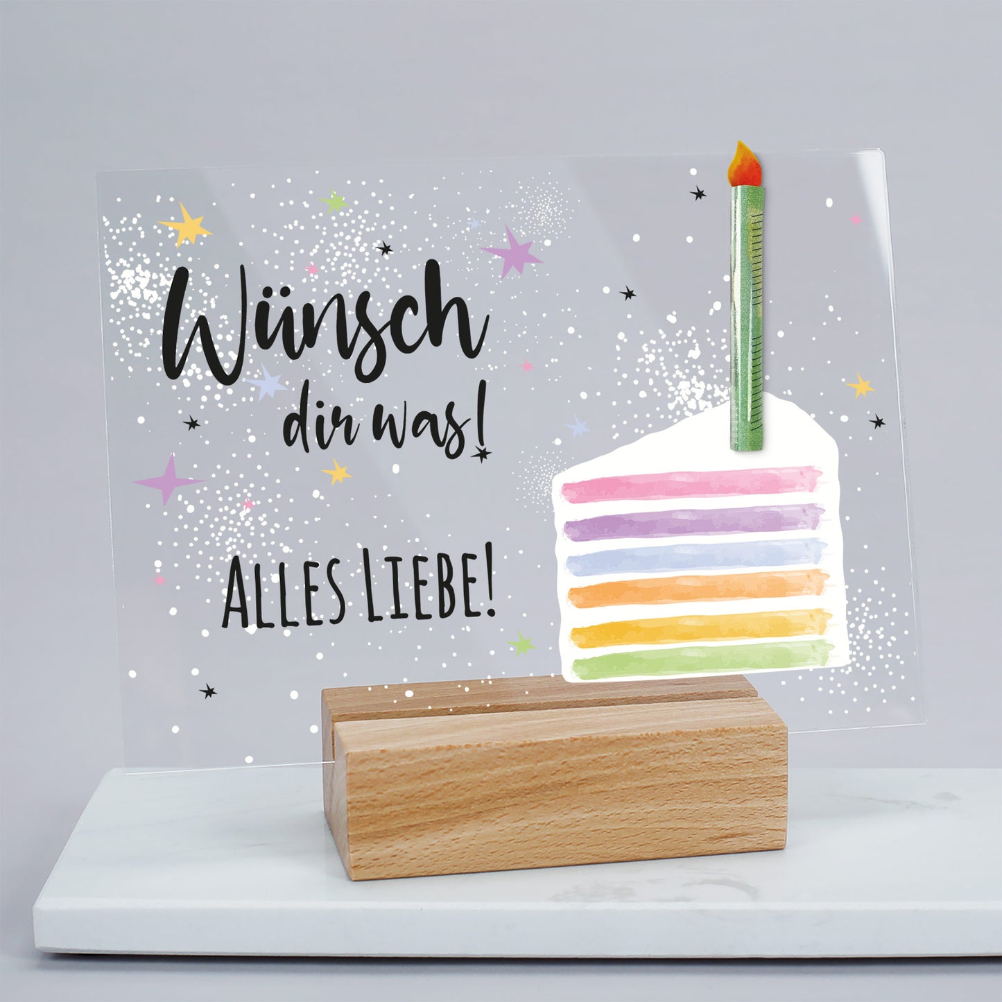 Personalisierbares Acrylschild zum Geburtstag | Perfekt als Geldgeschenk | Tortenmotiv