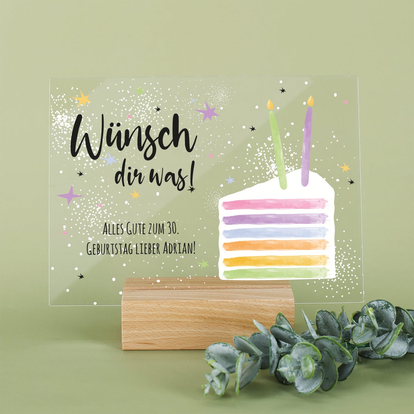 Personalisierbares Acrylschild zum Geburtstag | Perfekt als Geldgeschenk | Tortenmotiv