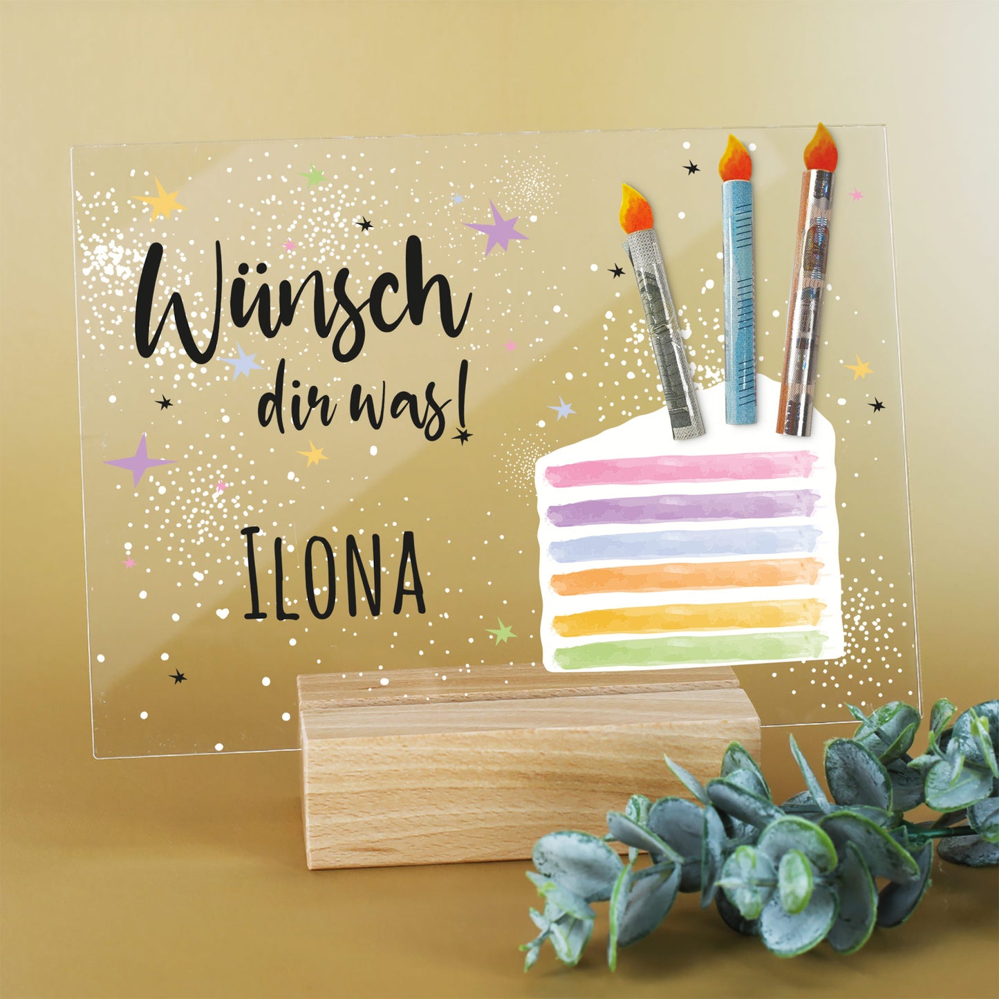 Personalisierbares Acrylschild zum Geburtstag | Perfekt als Geldgeschenk | Tortenmotiv