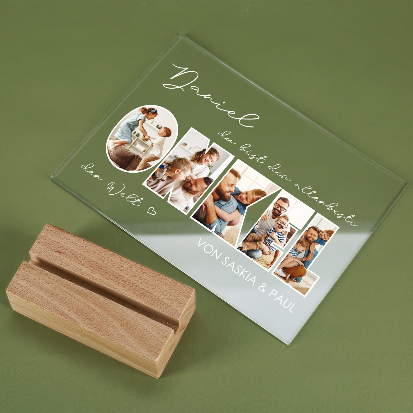 Acrylbild mit Fotos und Namensaufdruck als Geschenkidee für den besten Onkel der Welt