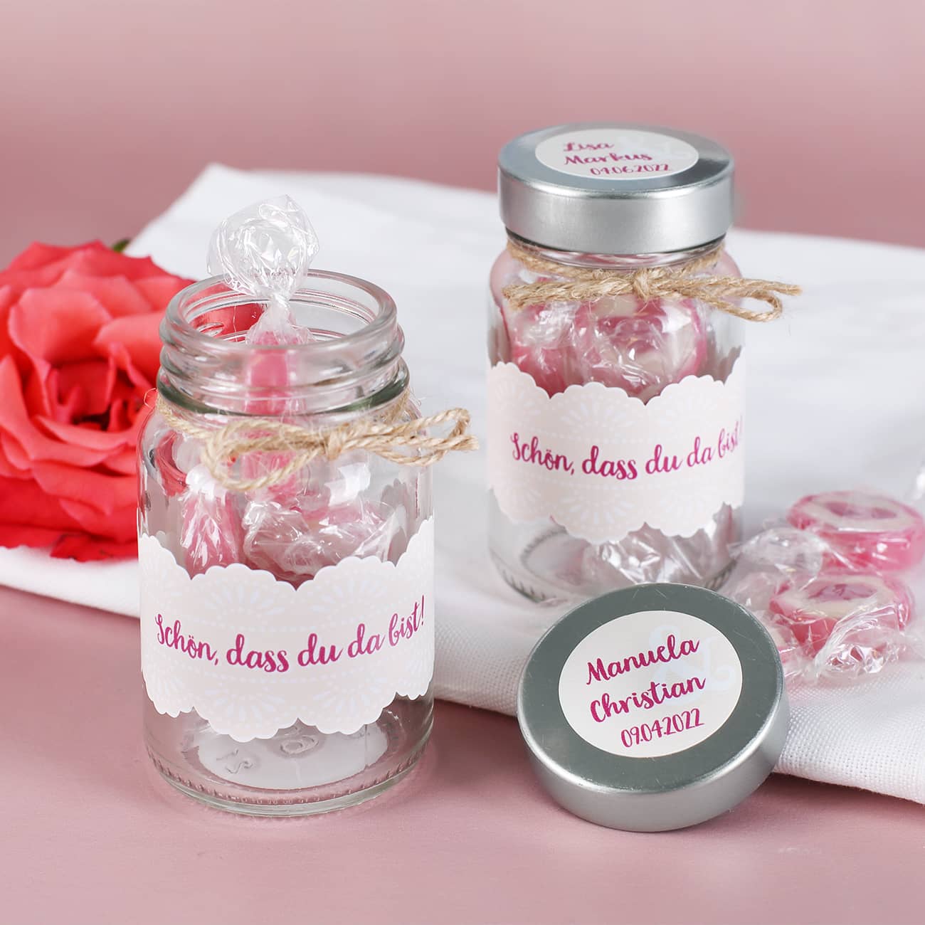 Gastgeschenk zur Hochzeit mit Herz Bonbons