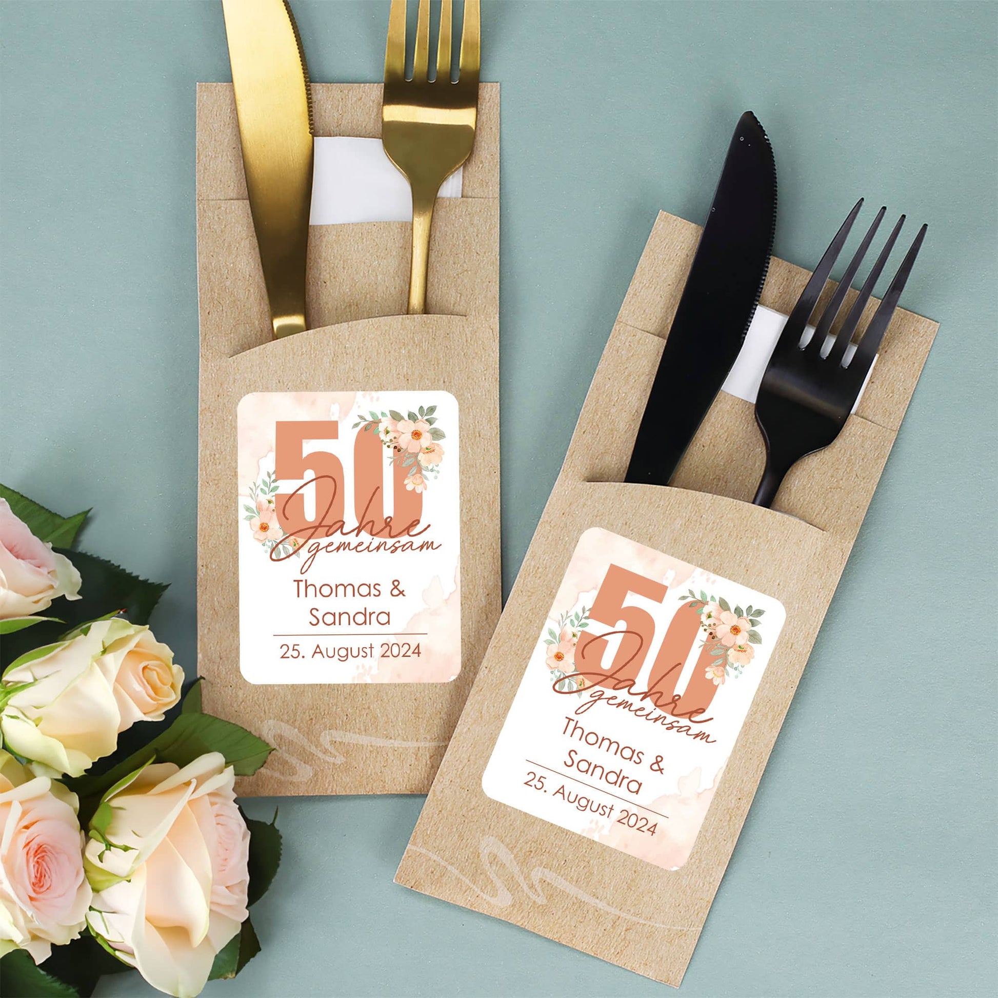 Bestecktüte mit Platzierungsvorschlag zu 50 Jahren Ehe