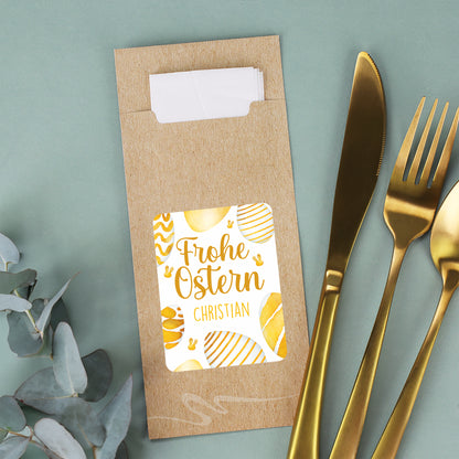Bestecktasche zu Ostern mit gelbem Ostereier-Motiv und Name Christian