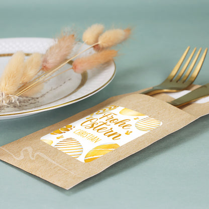 Oster Bestecktasche mit Frohe Ostern Schriftzug und Name Christian als Tischdeko