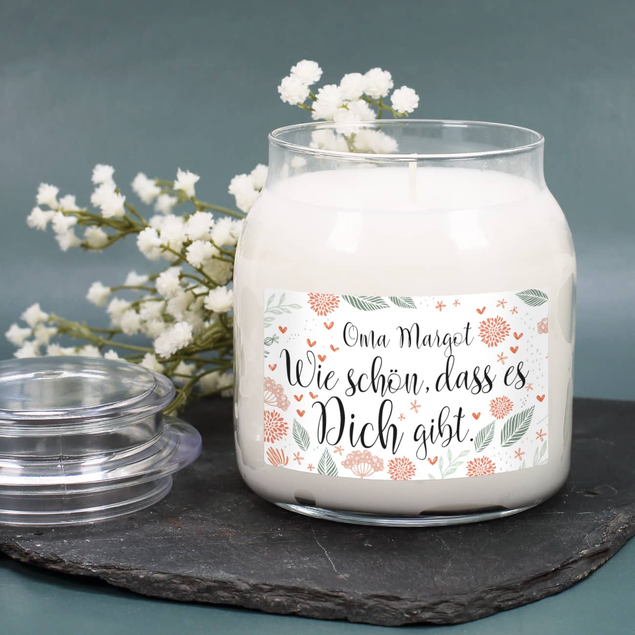 Wie schön, dass es Dich gibt. - Duftkerze im Glas mit Ihrem Wunschnamen
