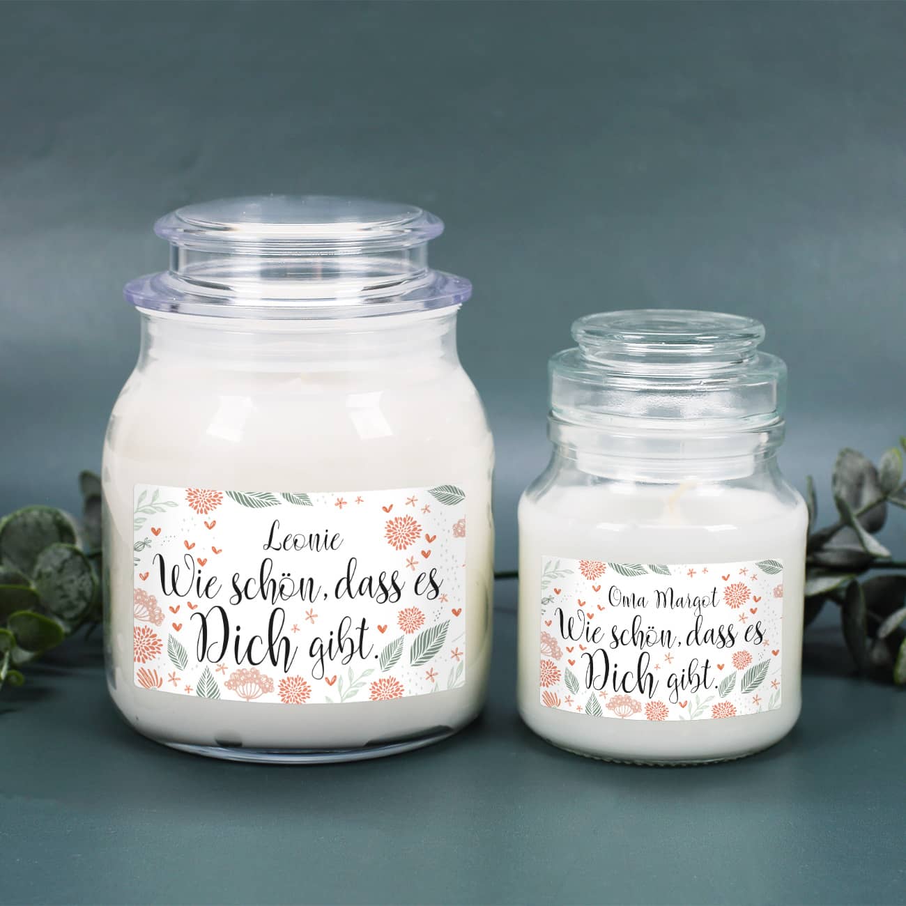 Wie schön, dass es Dich gibt. - Duftkerze im Glas mit Ihrem Wunschnamen