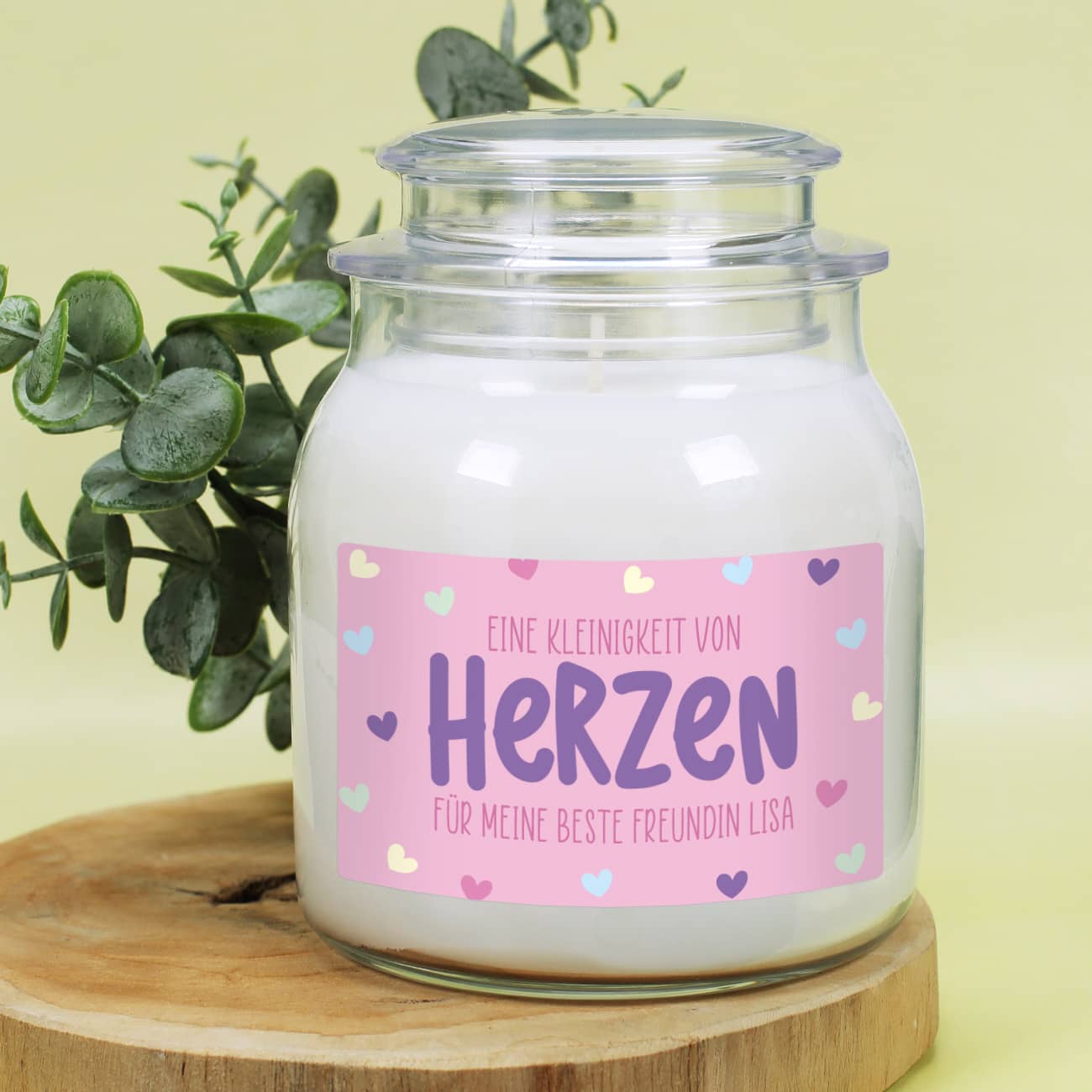 Eine Kleinigkeit von Herzen - Duftkerze im Glas mit Ihrem Wunschtext