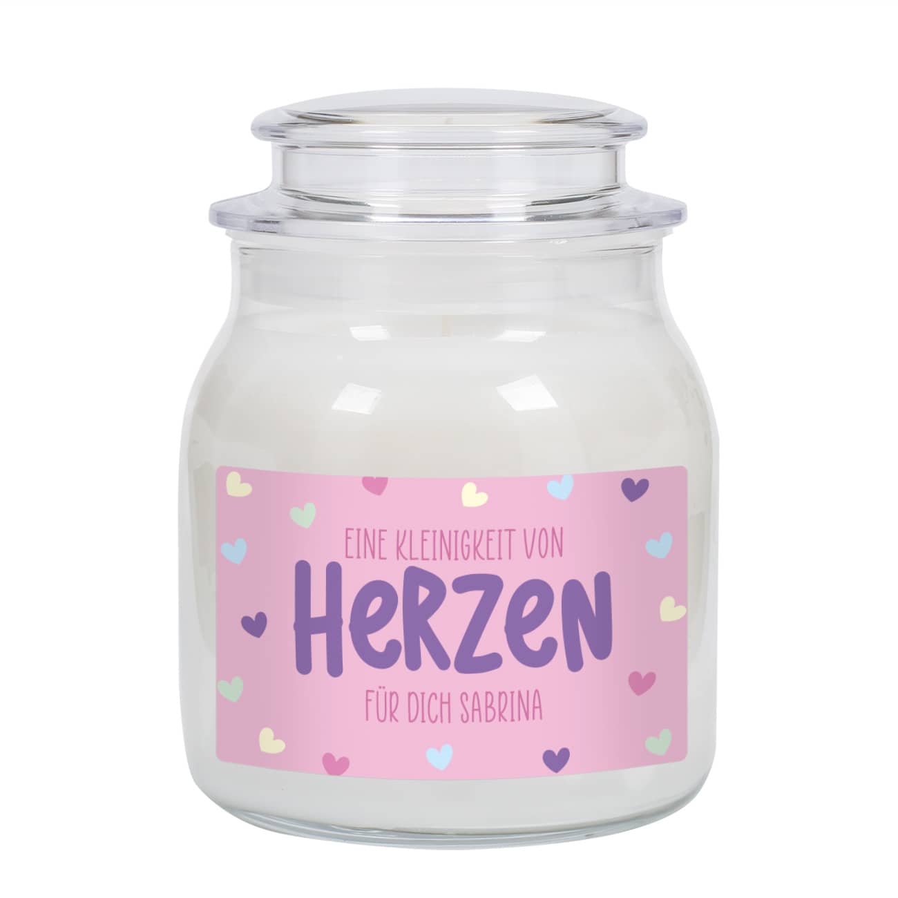 Eine Kleinigkeit von Herzen - Duftkerze im Glas mit Ihrem Wunschtext