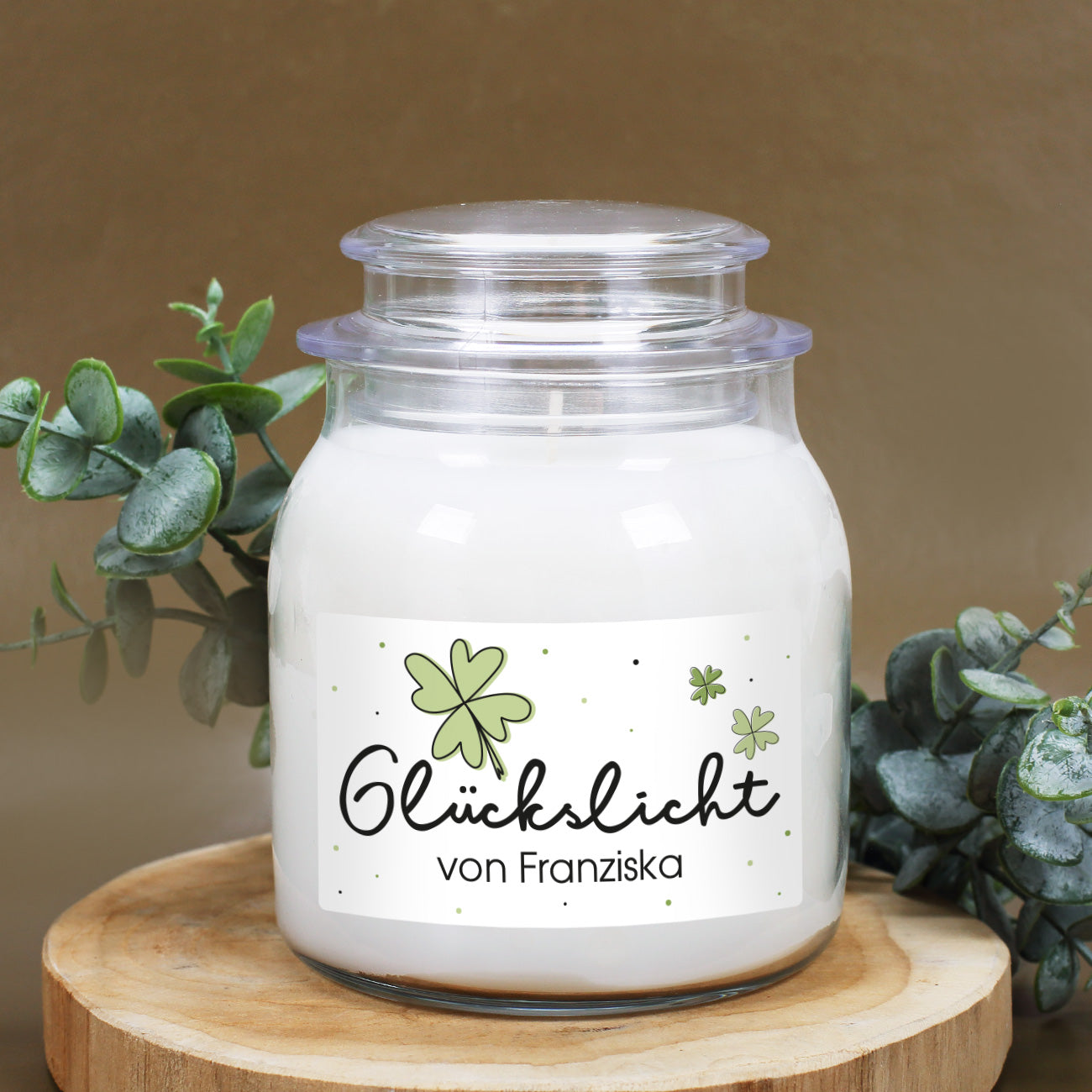Glückslicht - Duftkerze im Glas mit Ihrem Wunschaufdruck