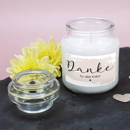 Duftkerze zum Danke sagen mit Text personalisiert