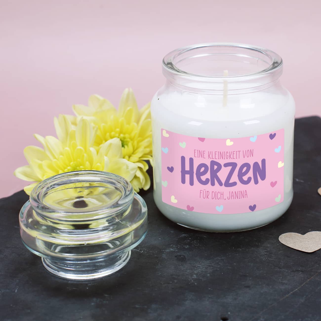 Duftkerze zum Danke sagen mit Text personalisiert