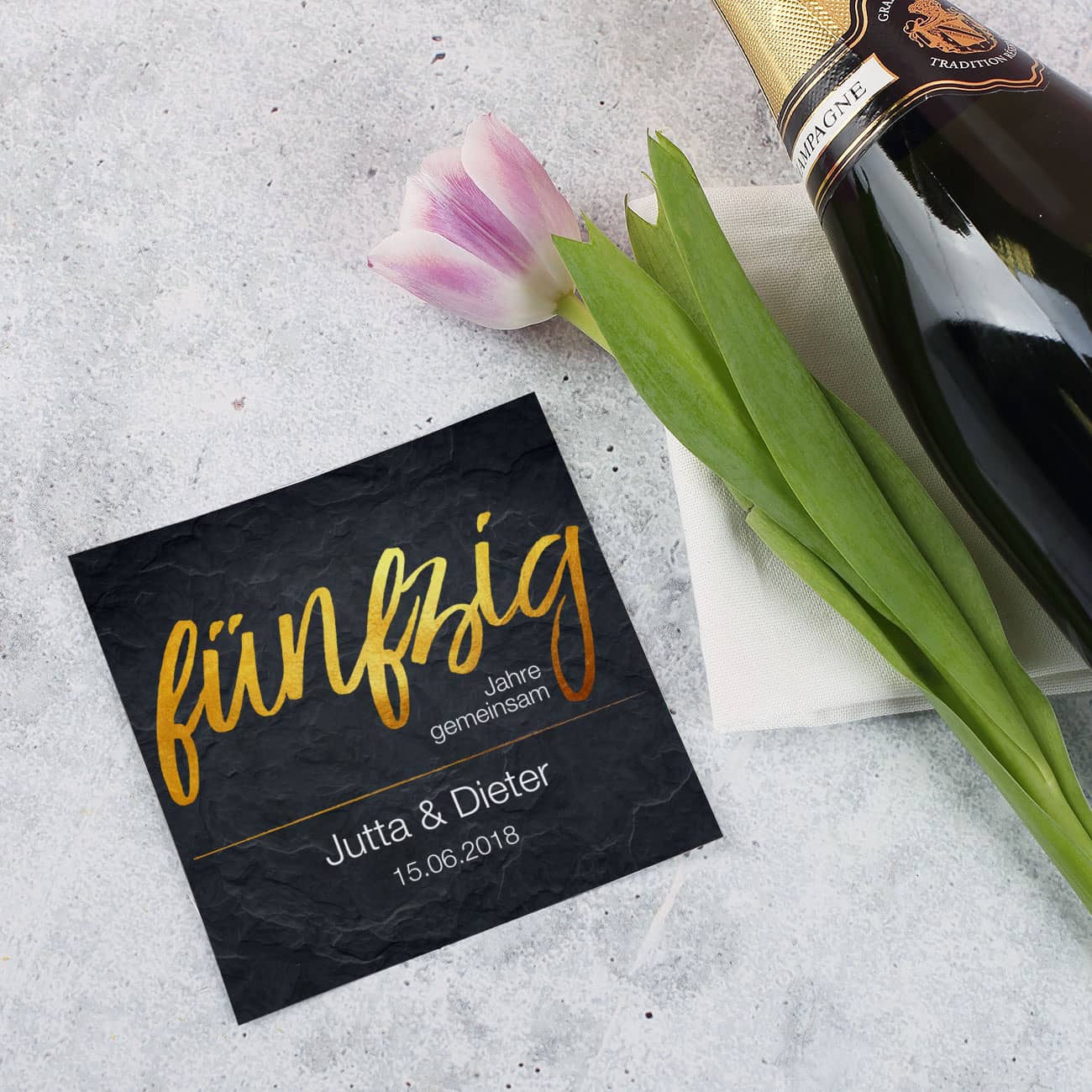 Flaschenetikett zur Goldenen Hochzeit