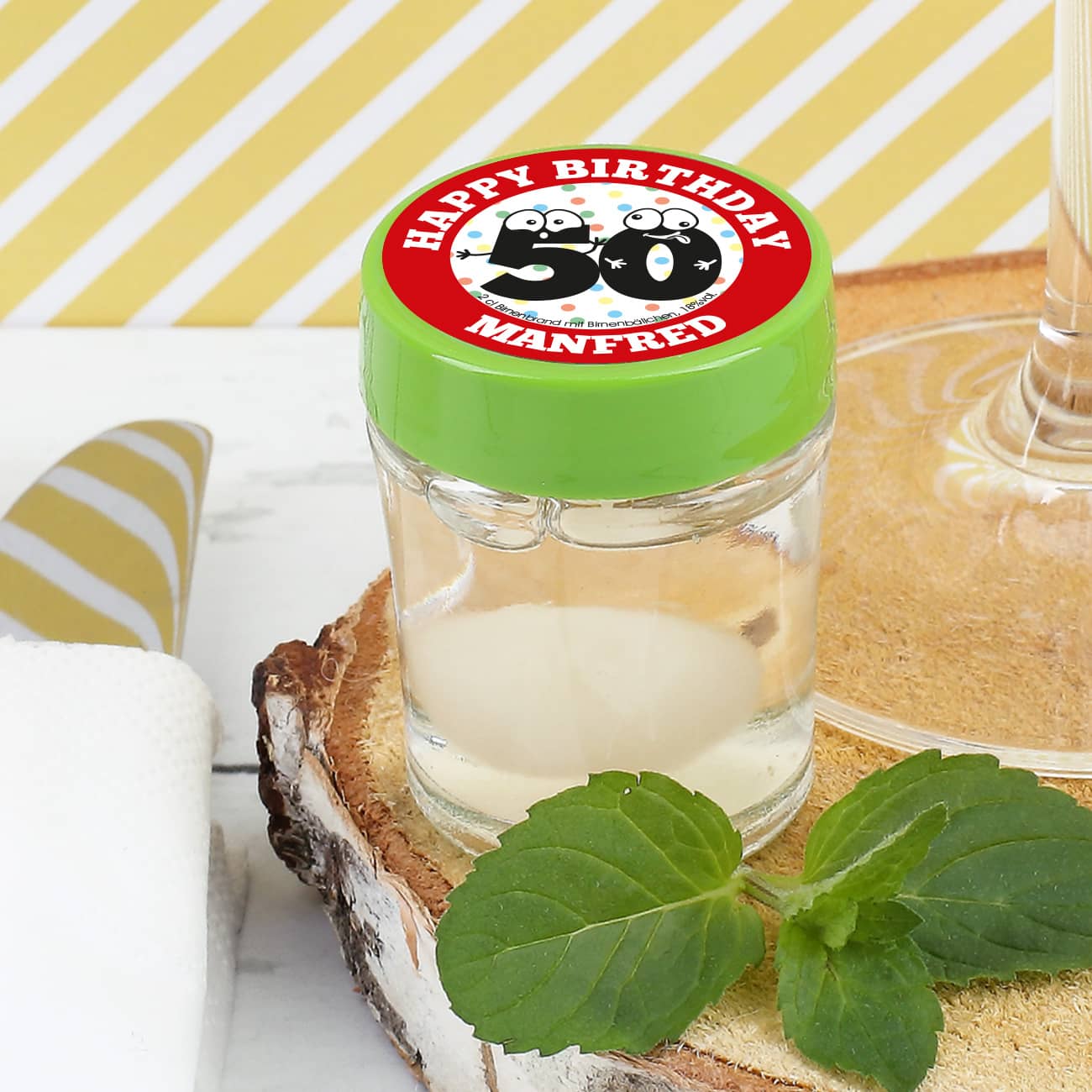 6er Set Kirsch oder Birnenschnaps zum 50. Geburtstag