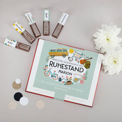 Aufkleber Set zur Rente mit Hobby-Motiv, Name und Wunschtexten