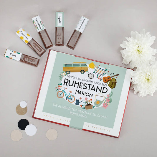 Aufkleber Set zur Rente mit Hobby-Motiv, Name und Wunschtexten