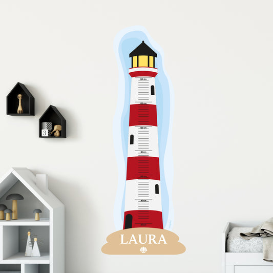 Wandtattoo Messlatte Leuchtturm mit Namensaufdruck für Kinderzimmer