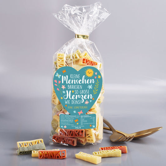 Danke-Nudeln mit Wunschtext für Erzieherinnen und Lehrer | Große Herzen