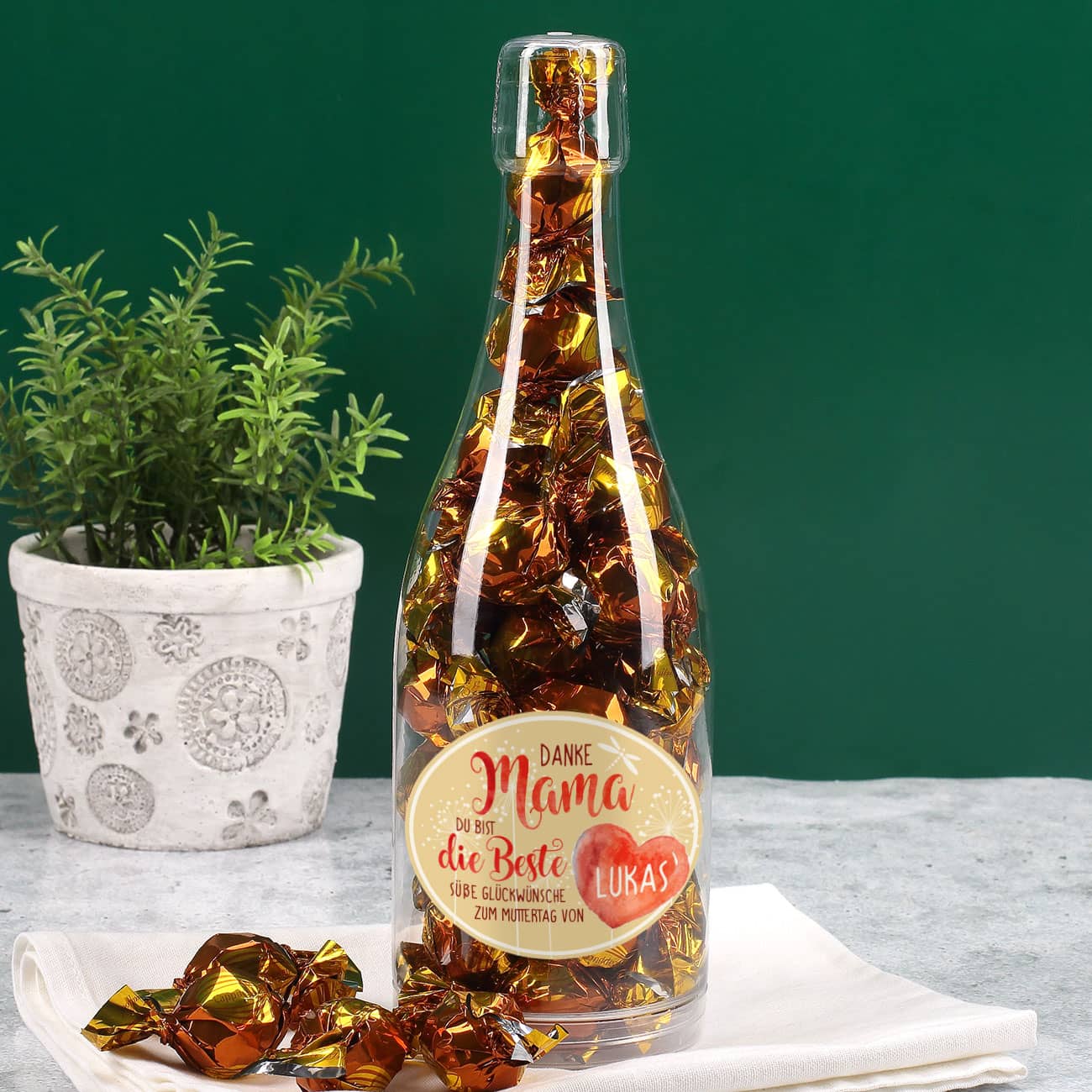 Champagner Pralinenflasche zum Muttertag