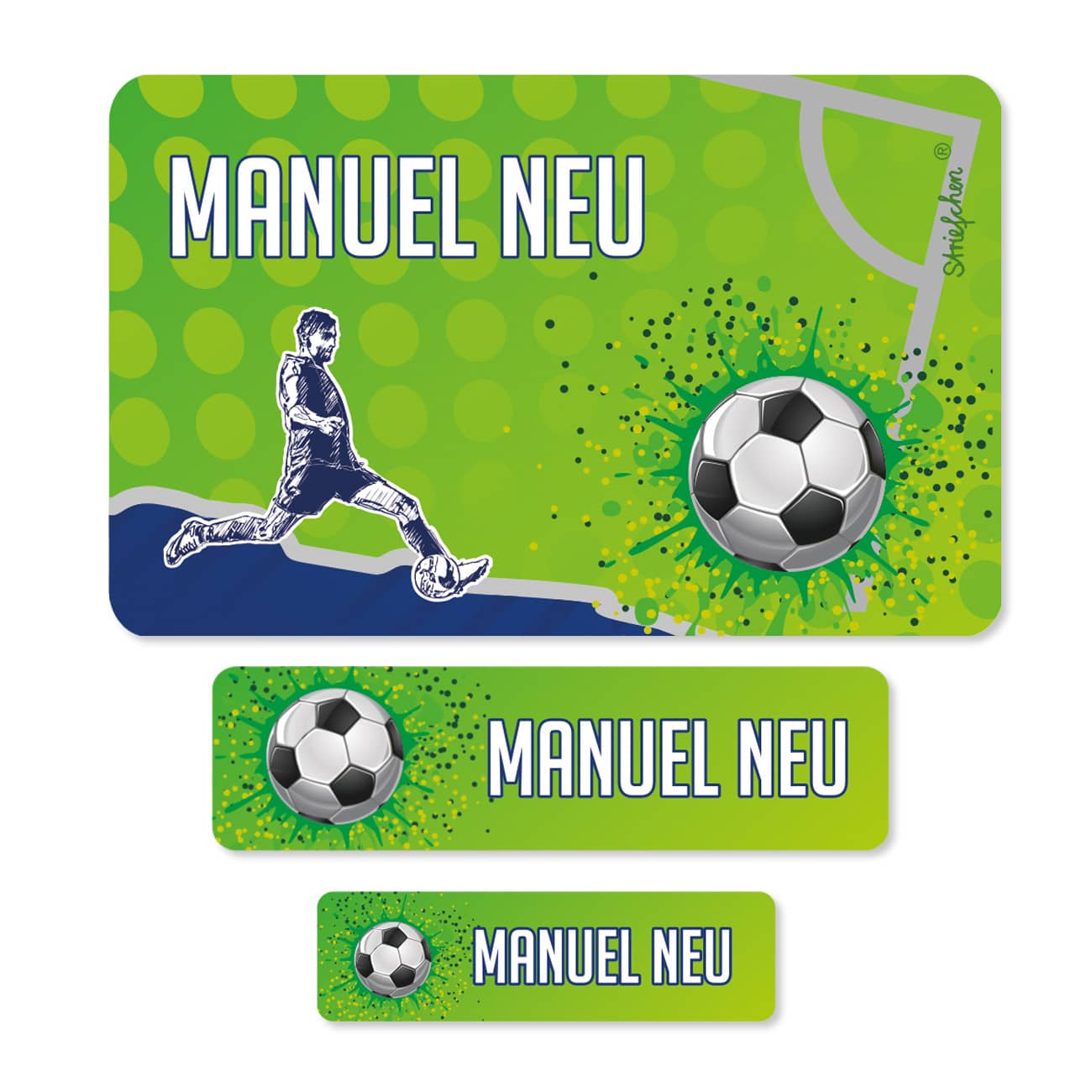 Fußball - Aufkleberset mit Name, in 3 Größen