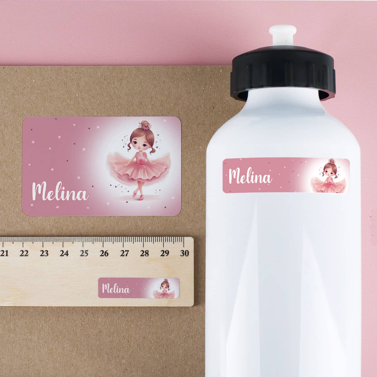 Ballerina-Aufkleber mit Name für Schulmaterial und mehr (100 Stück)