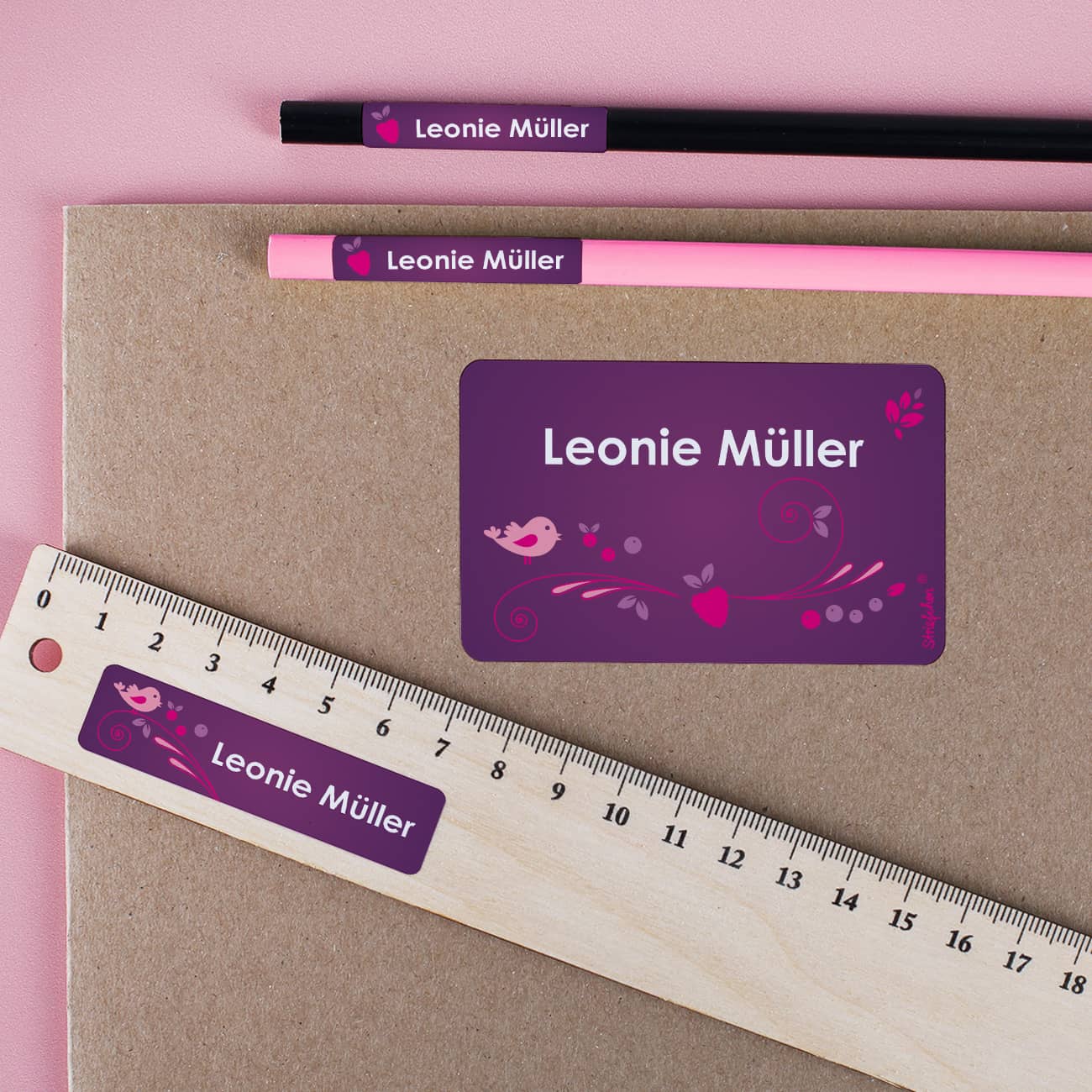 Schulaufkleber in 3 Größen mit Name 