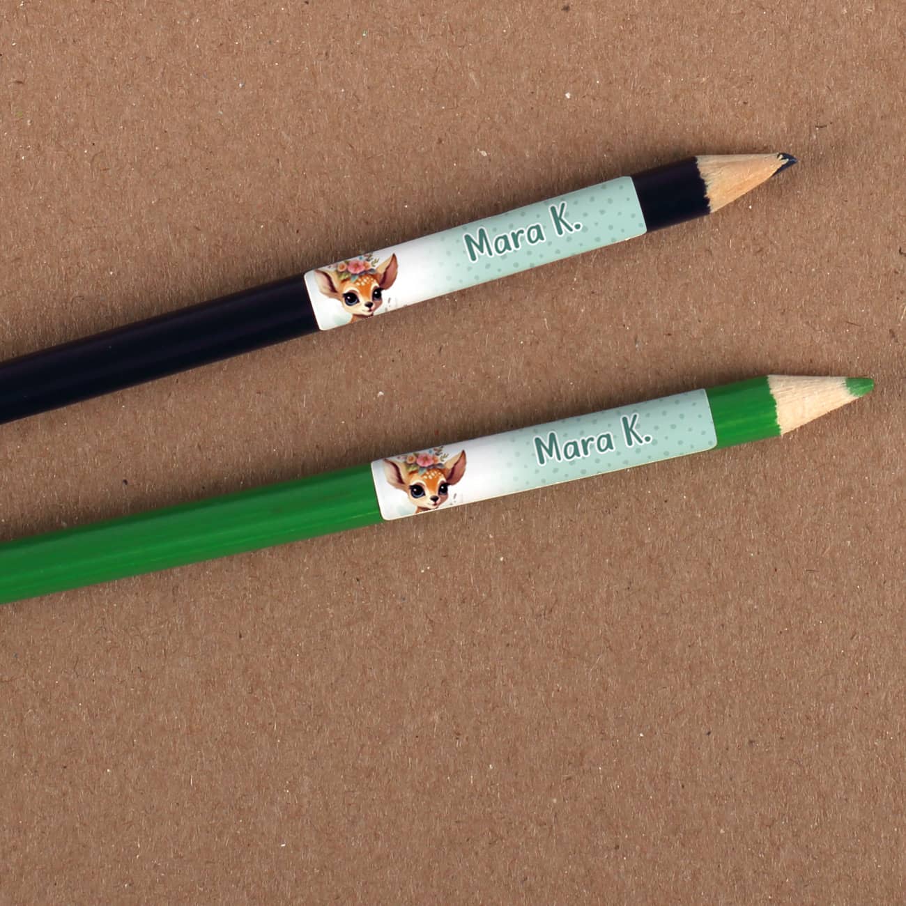 Rehkitz - Aufkleber mit Blumen und Name (100 Stück)