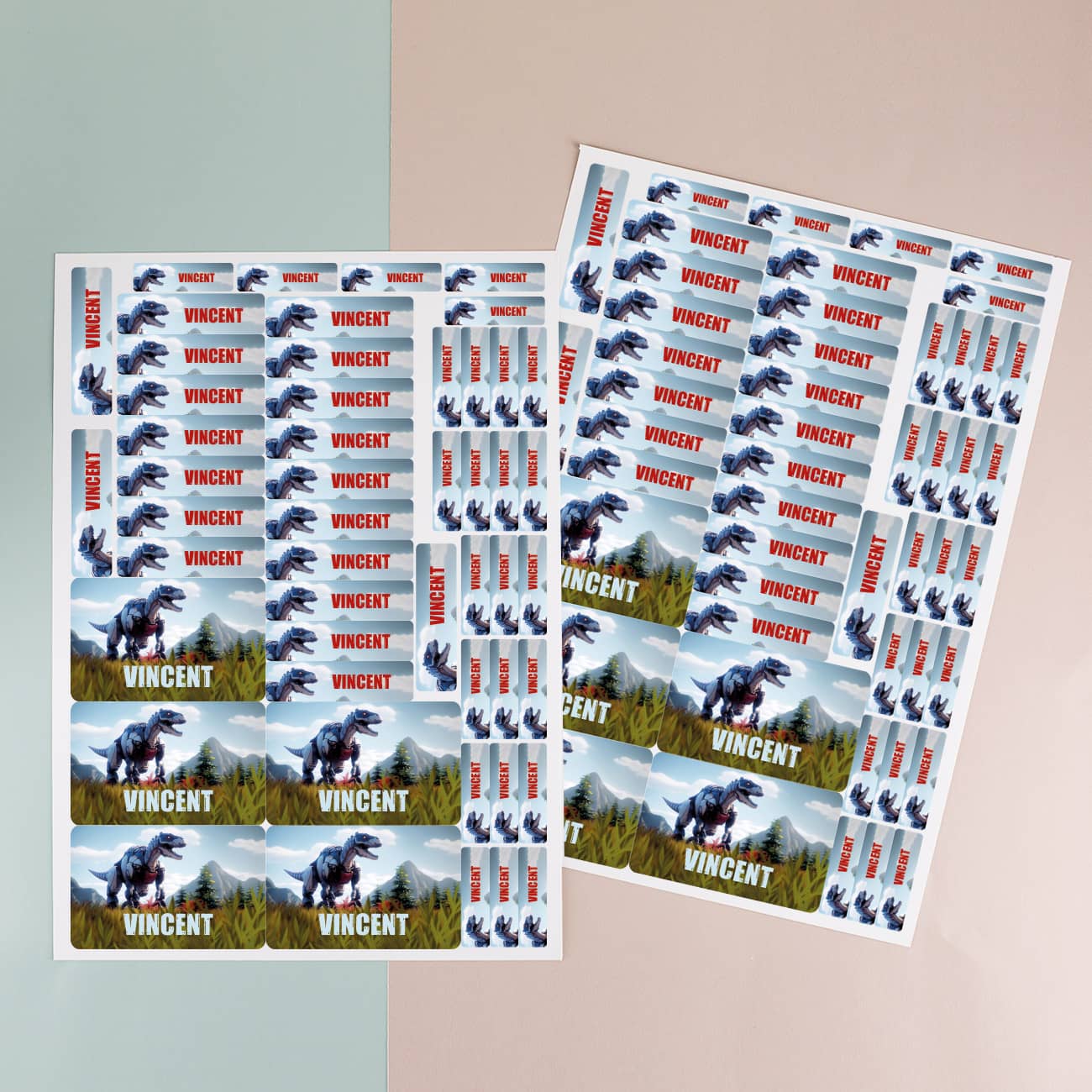 Dinosaurier - Namensaufkleber mit Roboter T-Rex 