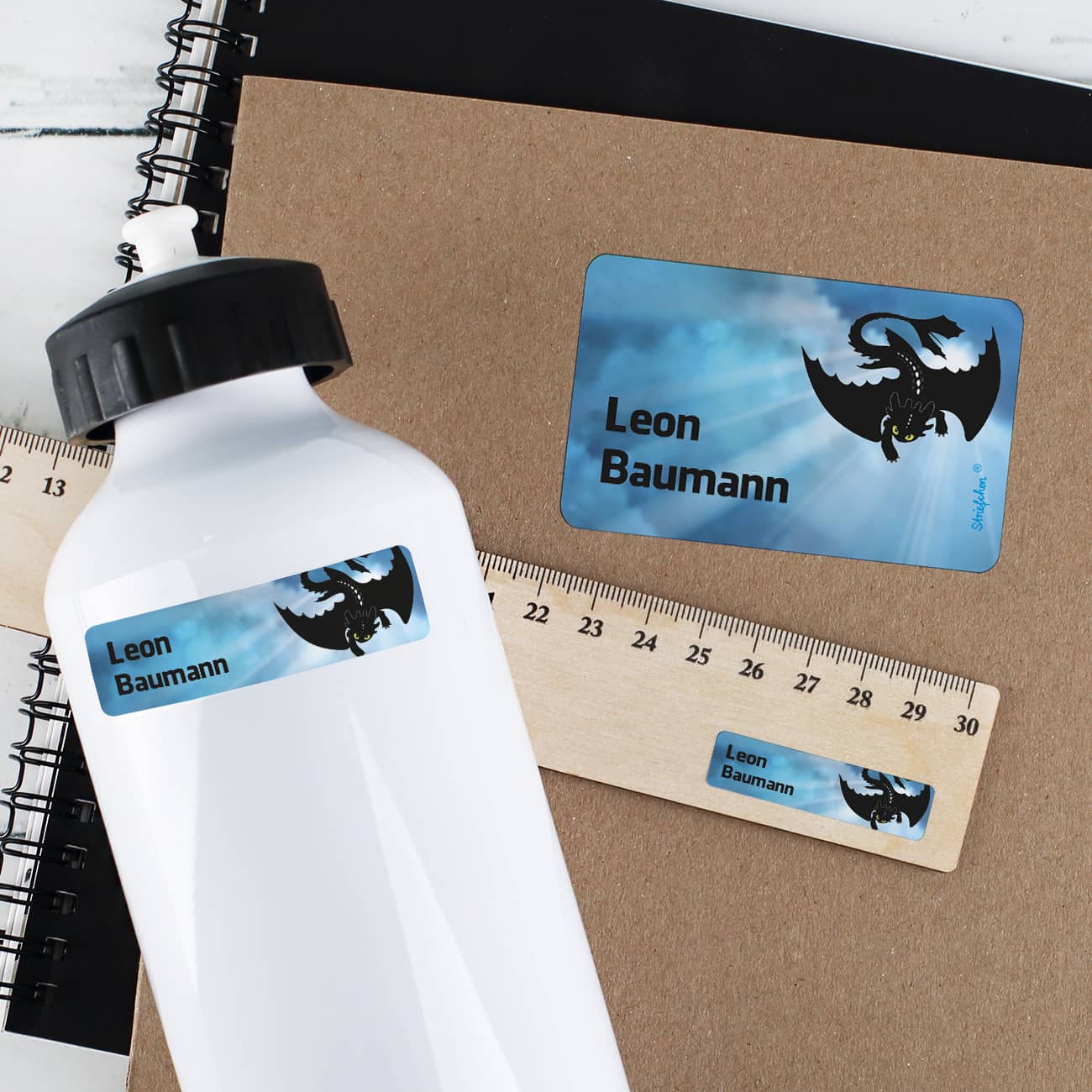 Aufkleberset mit Drache und Name
