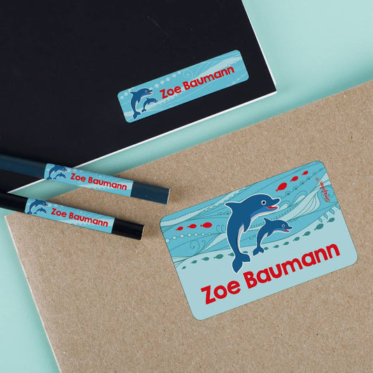 Aufkleber für Kinder mit Delfinen und Name