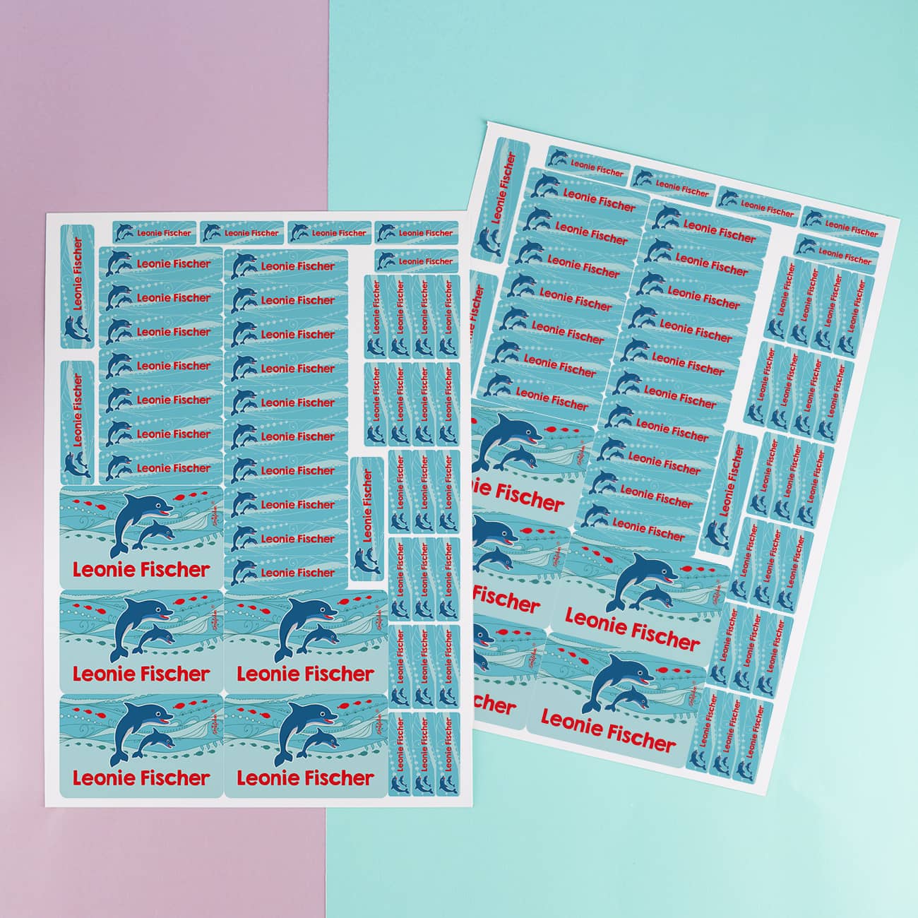 Aufkleber für Kinder mit Delfinen und Name
