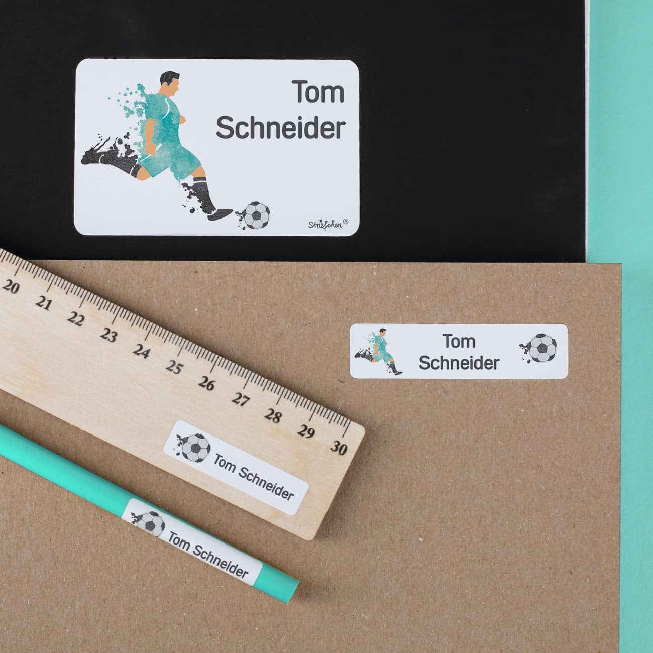 Schulaufkleber mit Fußballspieler