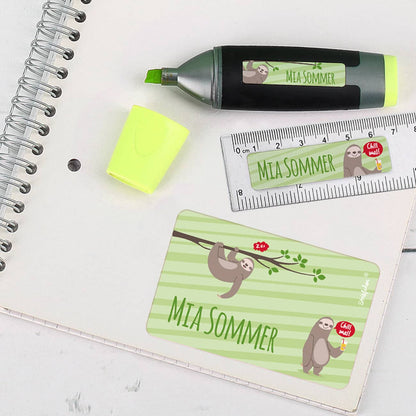 Coole Faultier - Schulaufkleber mit Name