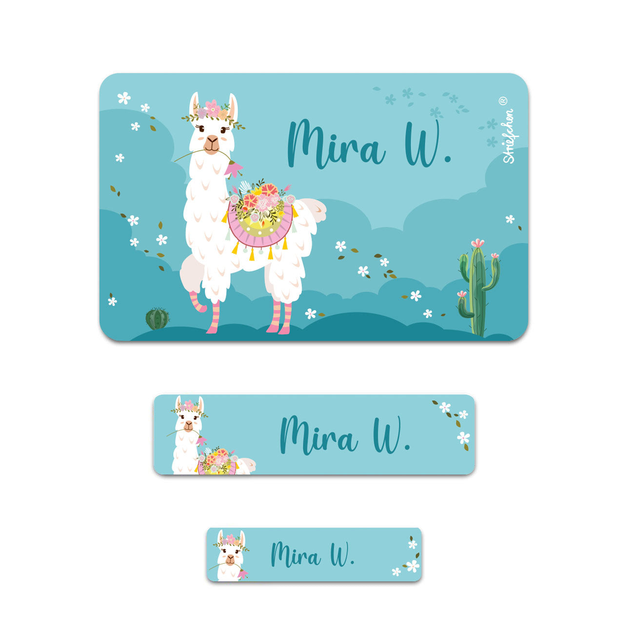 Namensaufkleber mit Lama und Blumen