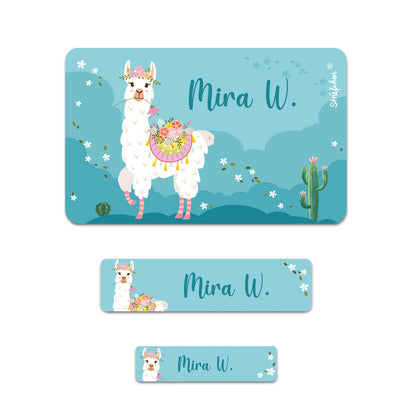 Namensaufkleber mit Lama und Blumen