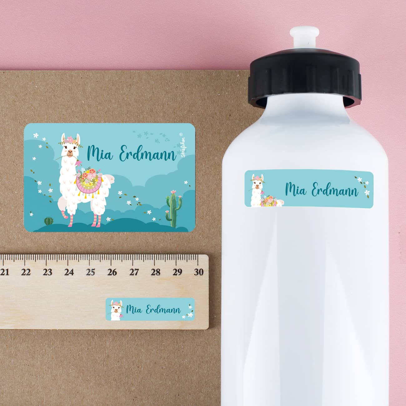 Aufkleber mit Lama und Name