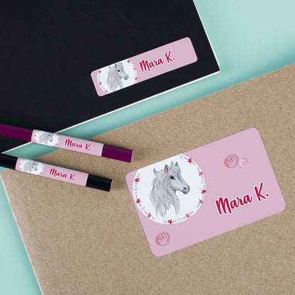 Schulaufkleber mit Pferd und Name 