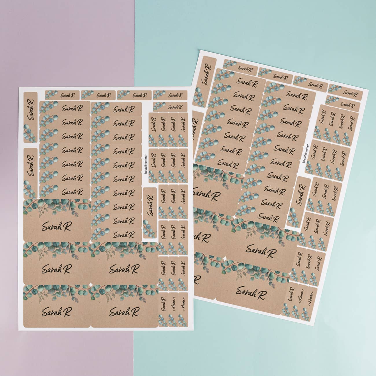 Schulaufkleber mit Eukalyptus und Name 