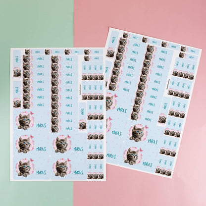 Schule Aufkleber mit Baby-Katze und Name 