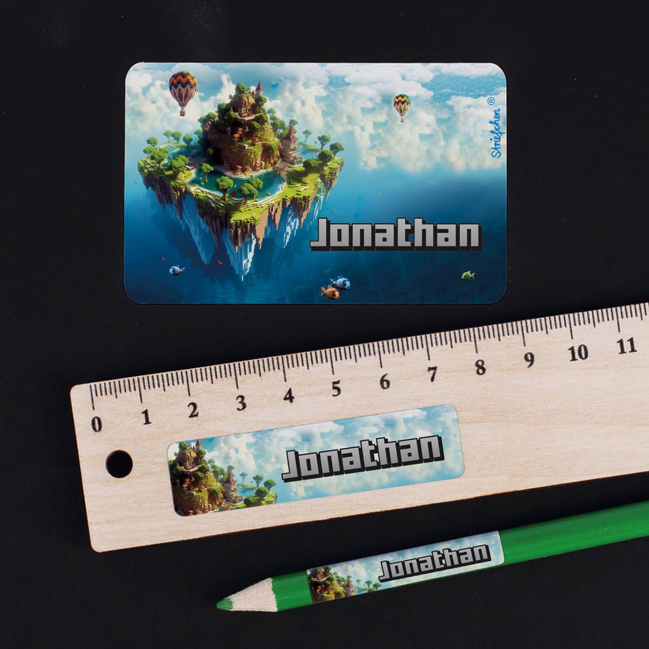 Schulaufkleber Pixel-Art mit Insel und Name (100 Stück)