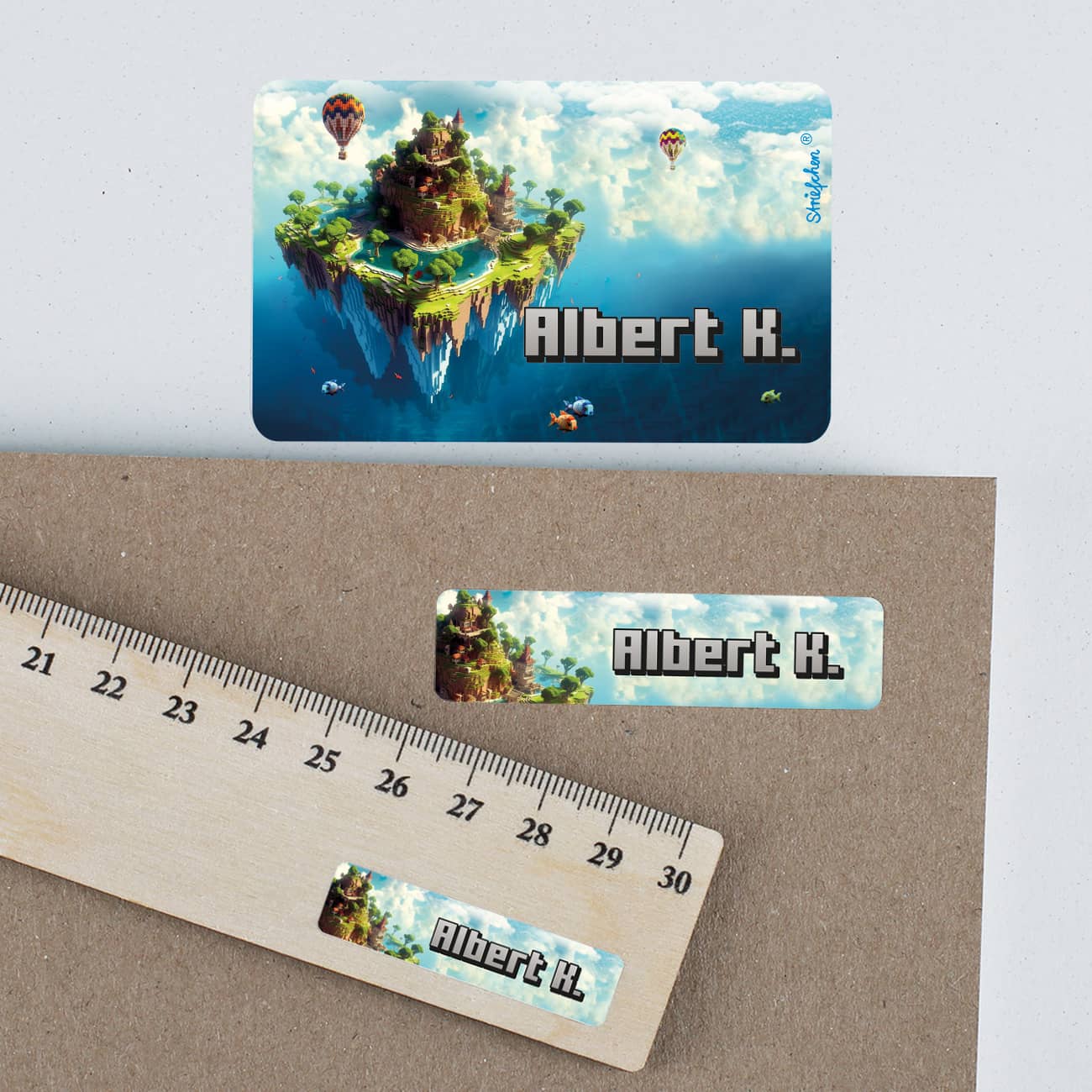 Schulaufkleber Pixel-Art mit Insel und Name (100 Stück)