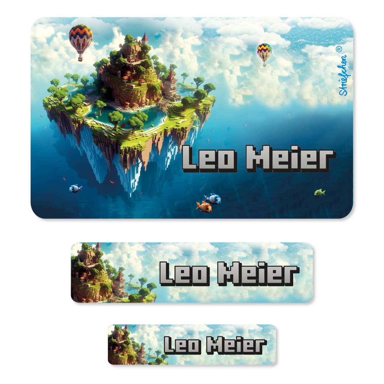 Schulaufkleber Pixel-Art mit Insel und Name (100 Stück)