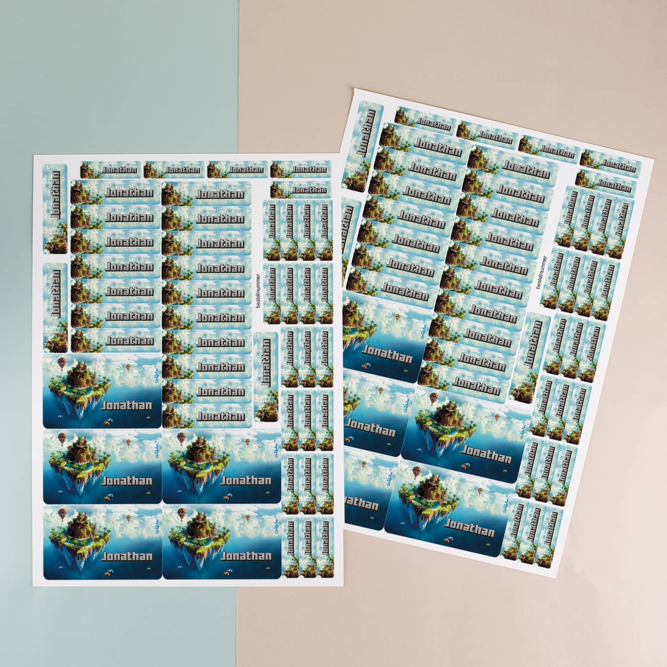 Schulaufkleber Pixel-Art mit Insel und Name (100 Stück)