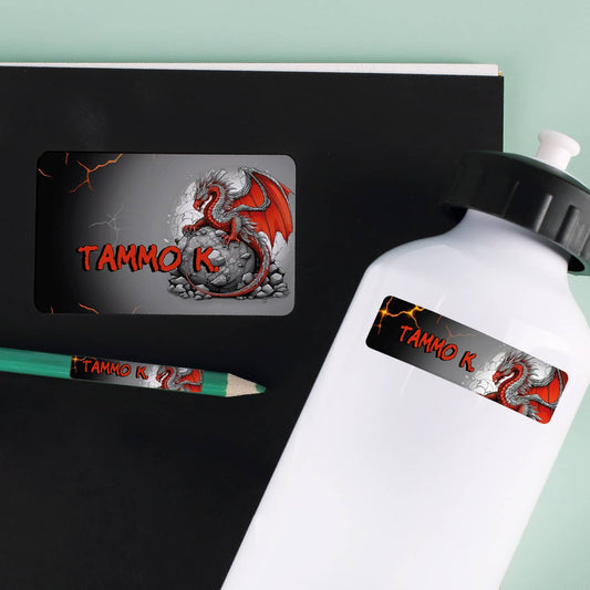 100-teiliges Aufkleber-Set mit rotem Drache und Name