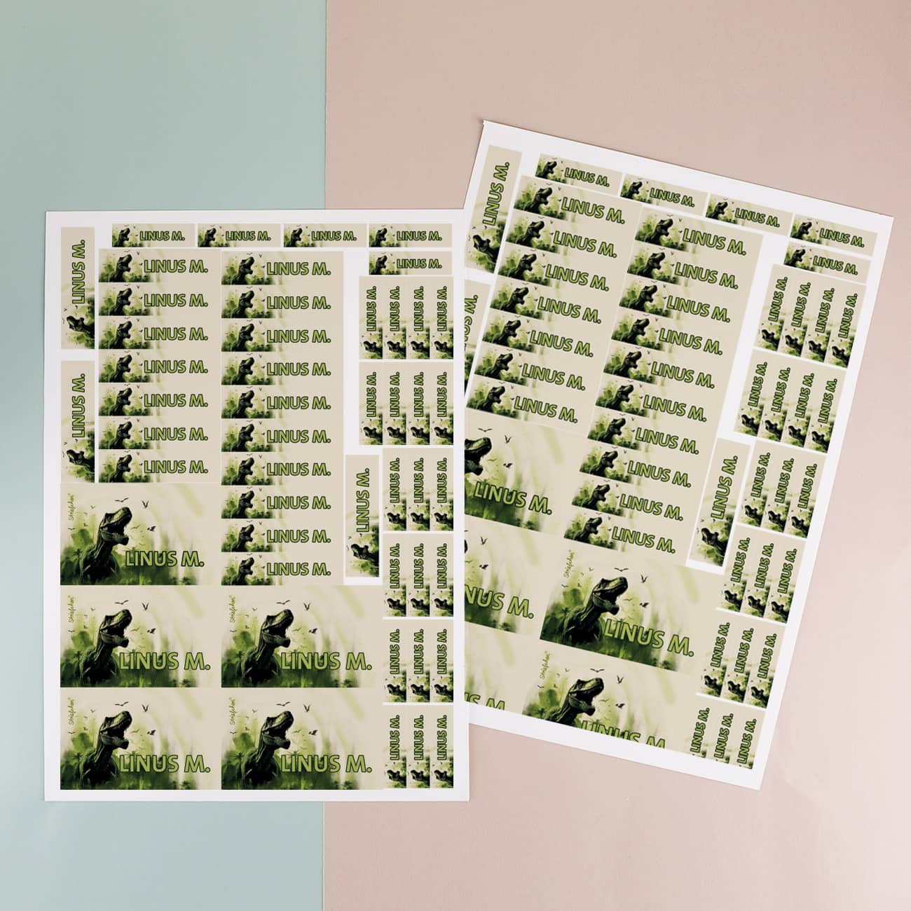 Schulaufkleber mit Name und Dinosauriermotiv (T-Rex) 100 Stück