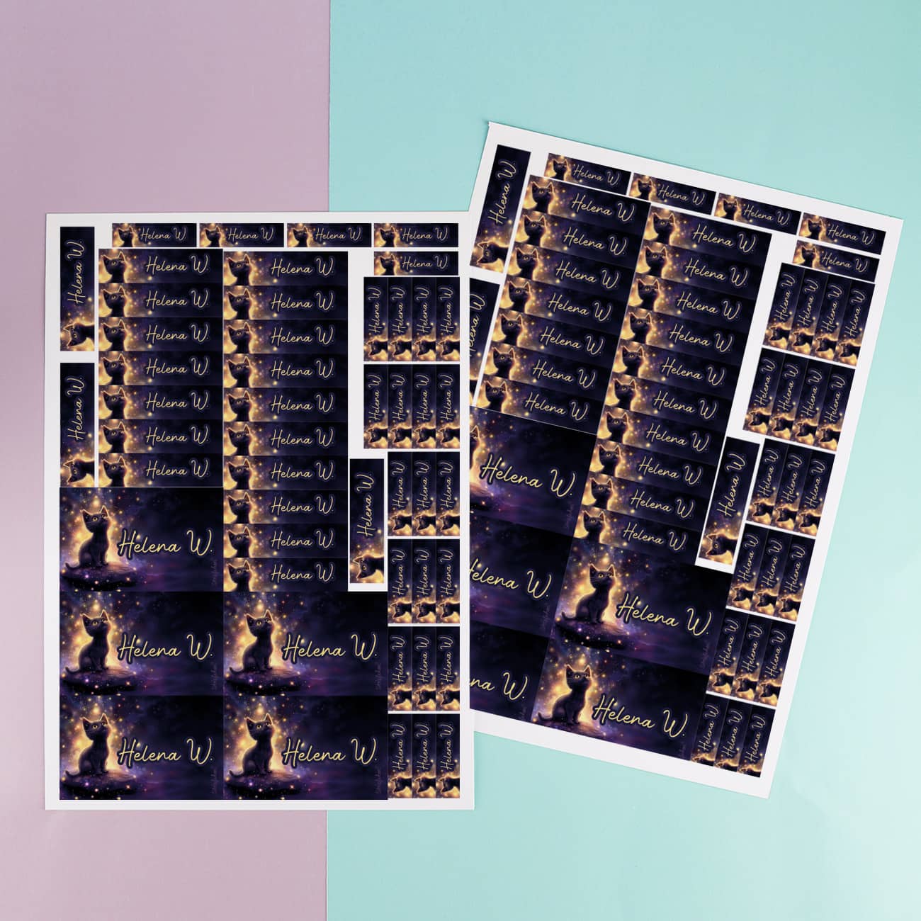 Namensaufkleber mit magischem Kätzchen