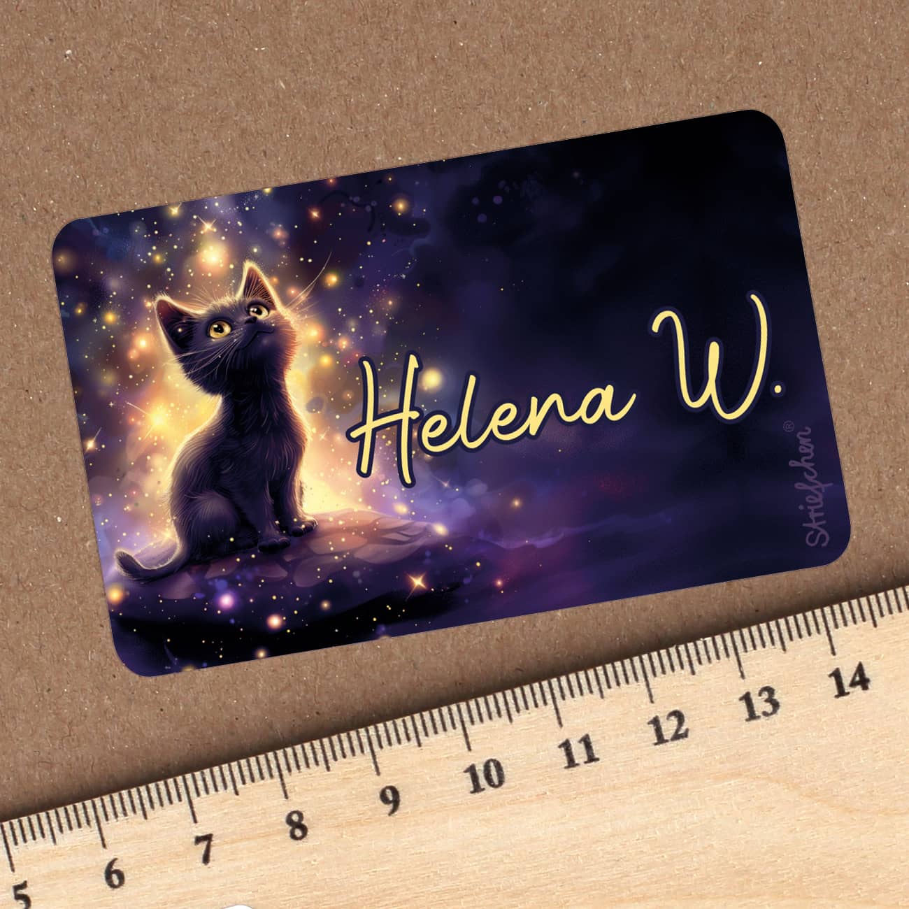 Schulaufkleber mit magischem Kätzchen und Name