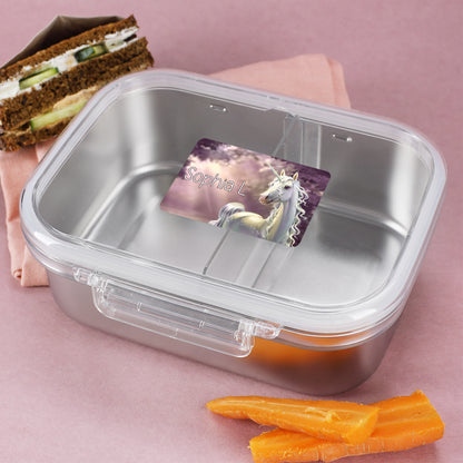 Brotdose mit personalisiertem Einhorn Namensaufkleber und Name Sophia L. für Schule und Kindergarten